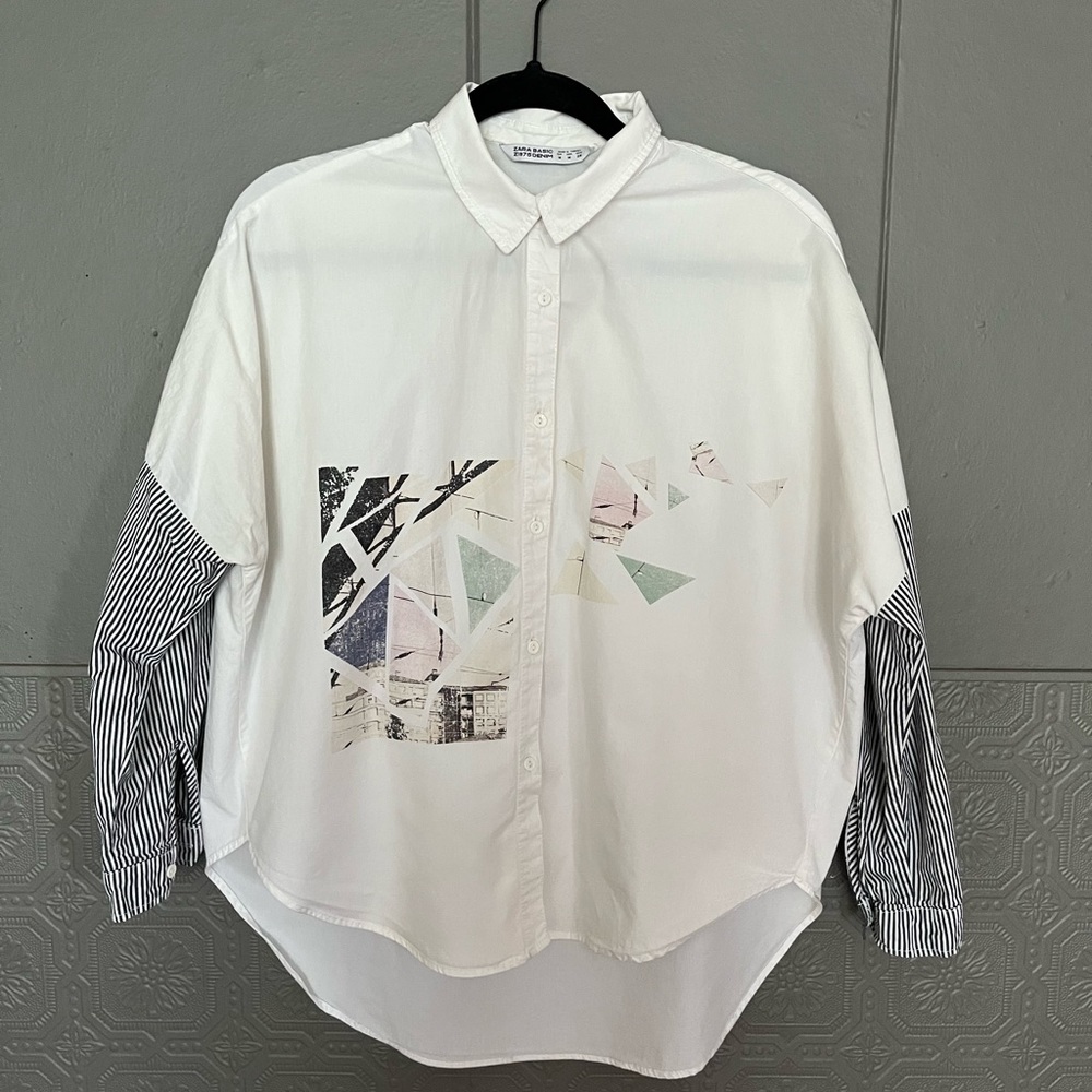 ZARA BASIC Z1975 DENIM button down abstract